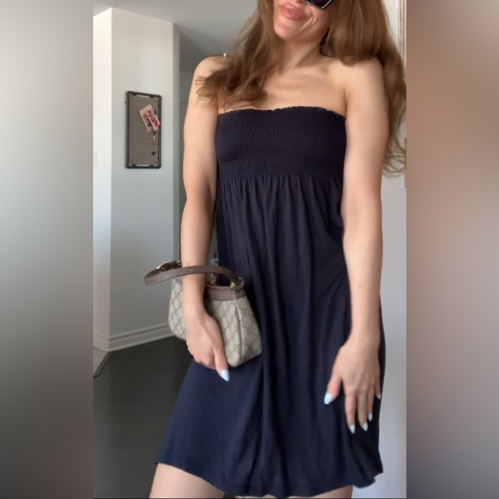 Elegant Navy blue Strapless Dress